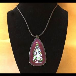 Copper tree pendant w/purple, white/grn/yel frit